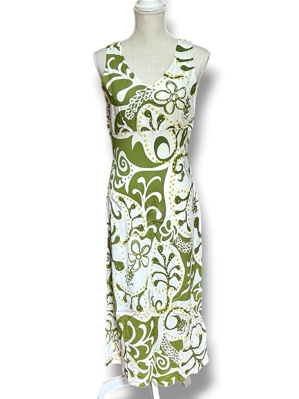 Manuhealiʻi Olive Green Botanical Rayon V-Neck Sheath Dress - Size XS